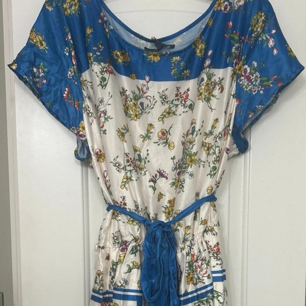 ModCloth Sunlit Reverie Floral Satin Scarf Print Dress Blue Cream 3X NWT Garden - Picture 4 of 15